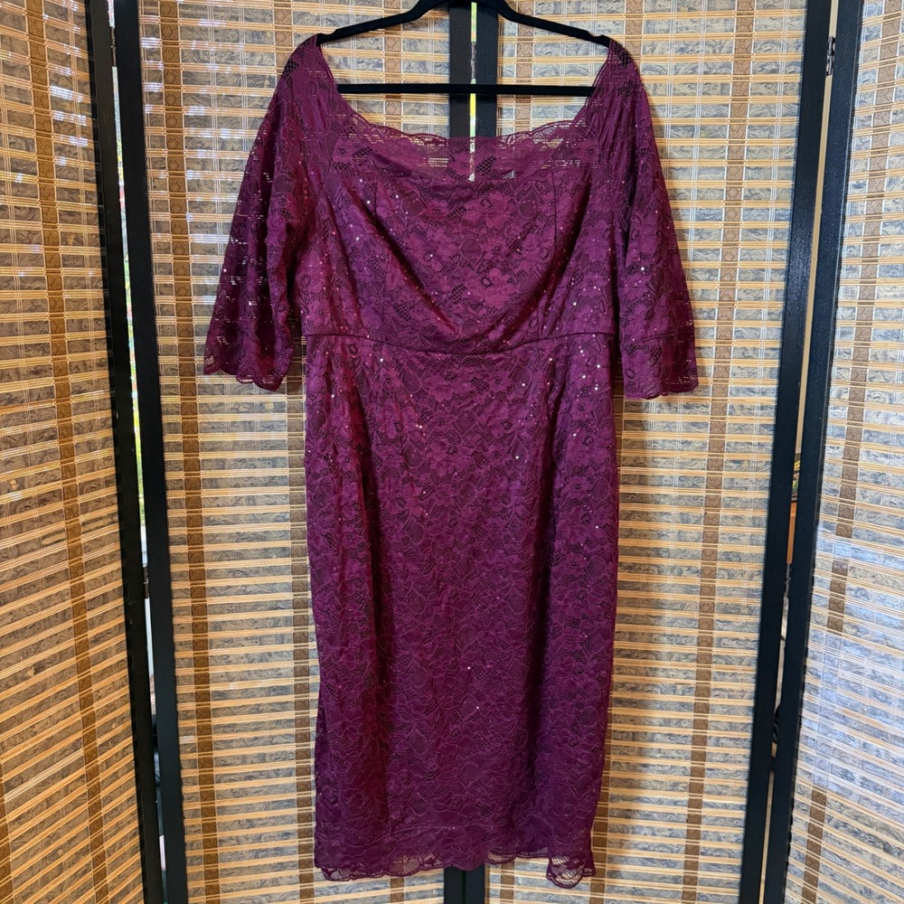 Torrid Lace Sequin Sheath Dress Women 20 Burgundy Wine Cocktail Party Formal